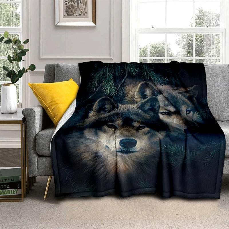 

Throwing Cartoon Blankets for Beds Gifts Dropshipping Soft Plush Best Cool Fantasy Wolf Printed Modern Blanket Flannel Sofa Bed