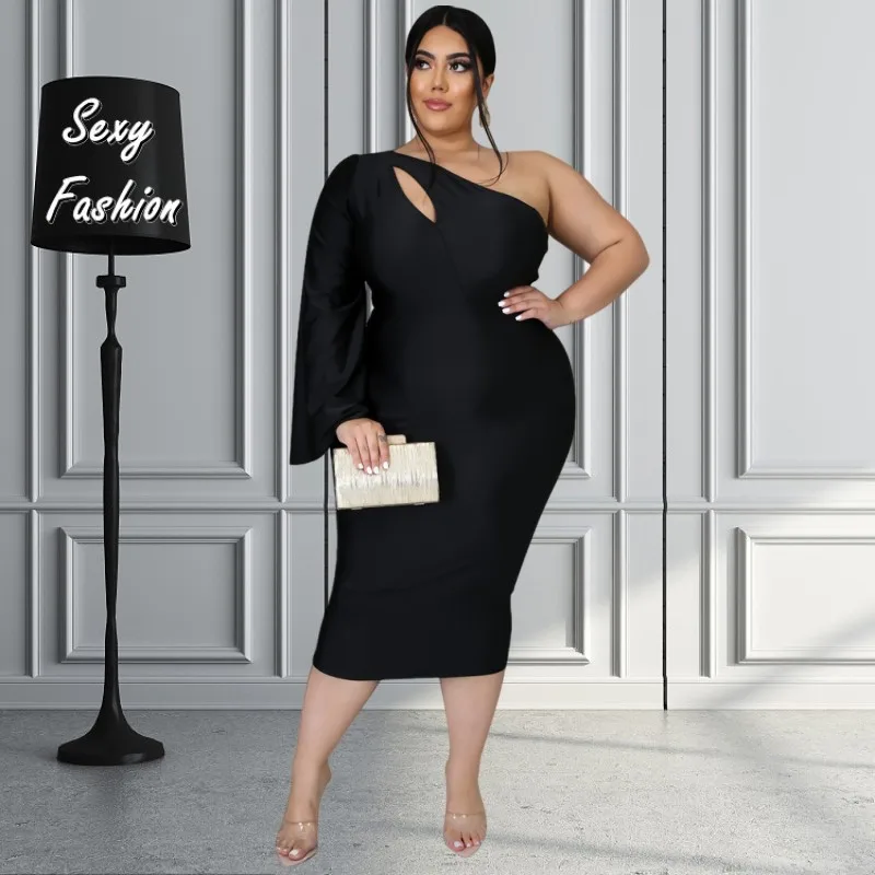 

Женское платье с одним открытым плечом и длинным рукавом, 2XL-5XL