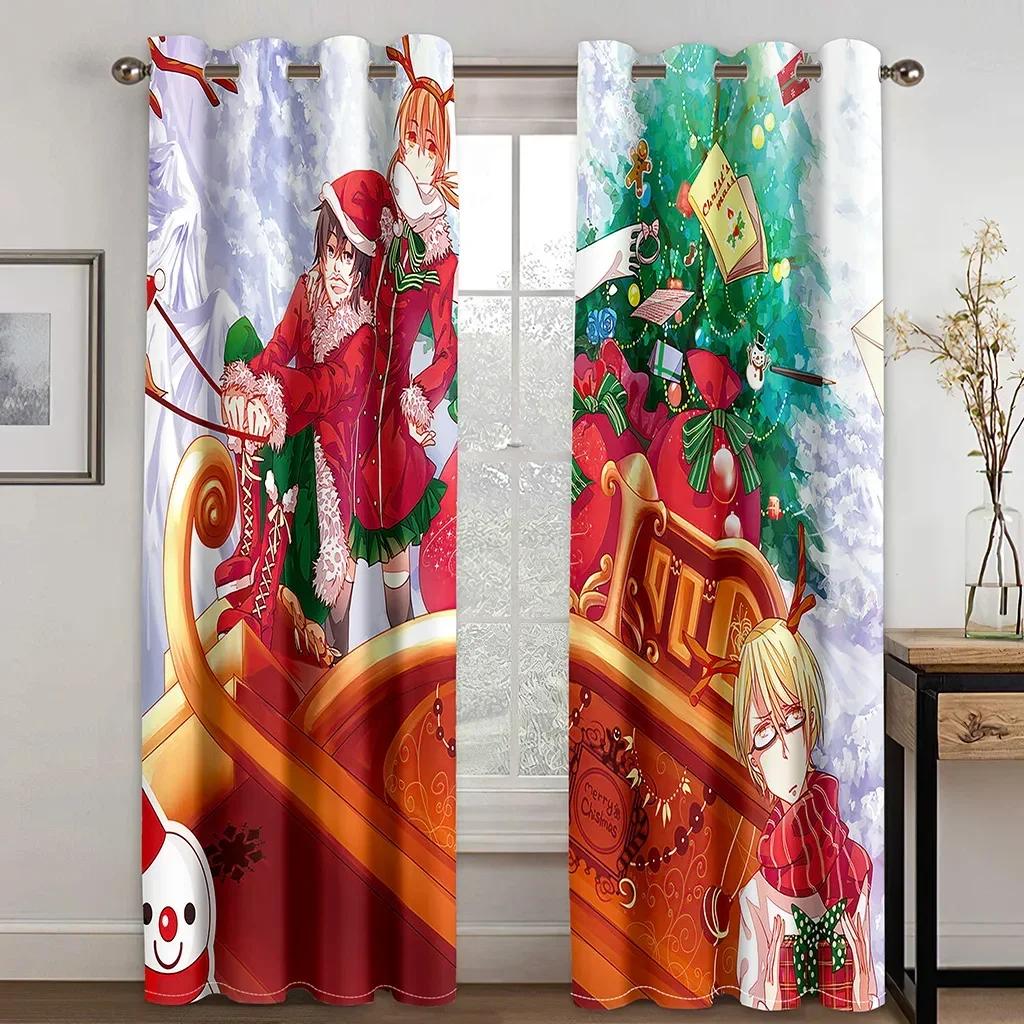 

Merry Chrismas Funny Cartoon children in the snow 2 Pieces Free Shipping Thin Window Curtain for Living Room Bedroom Drape Decor