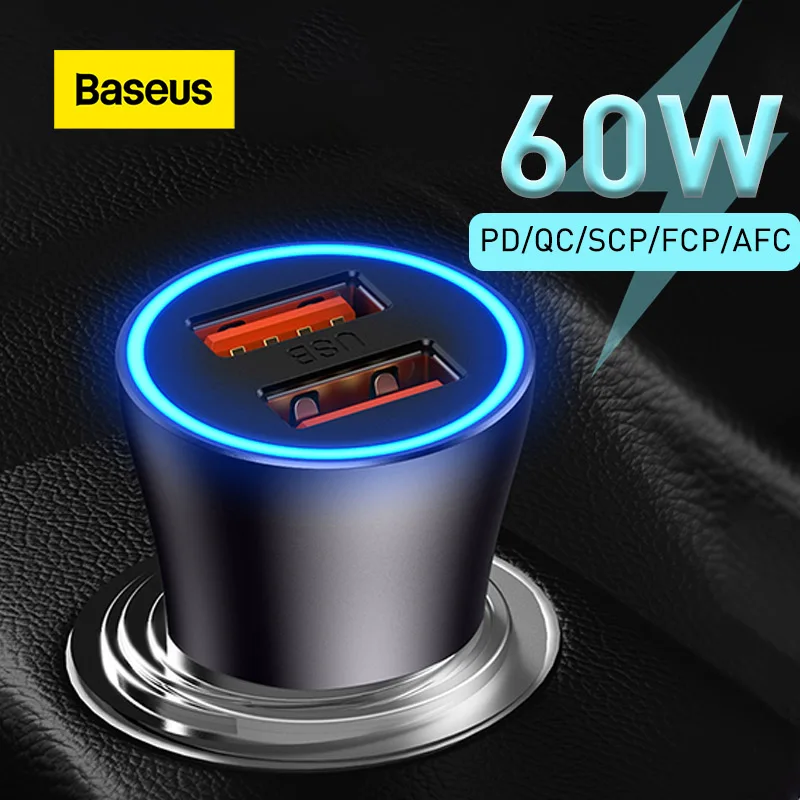 

Baseus PD 60W USB Car Charger Quick Charge QC4.0 QC3.0 Type C USB AUTO Charger Fast Charging For iPhone 13 Xiaomi Mobile Phone