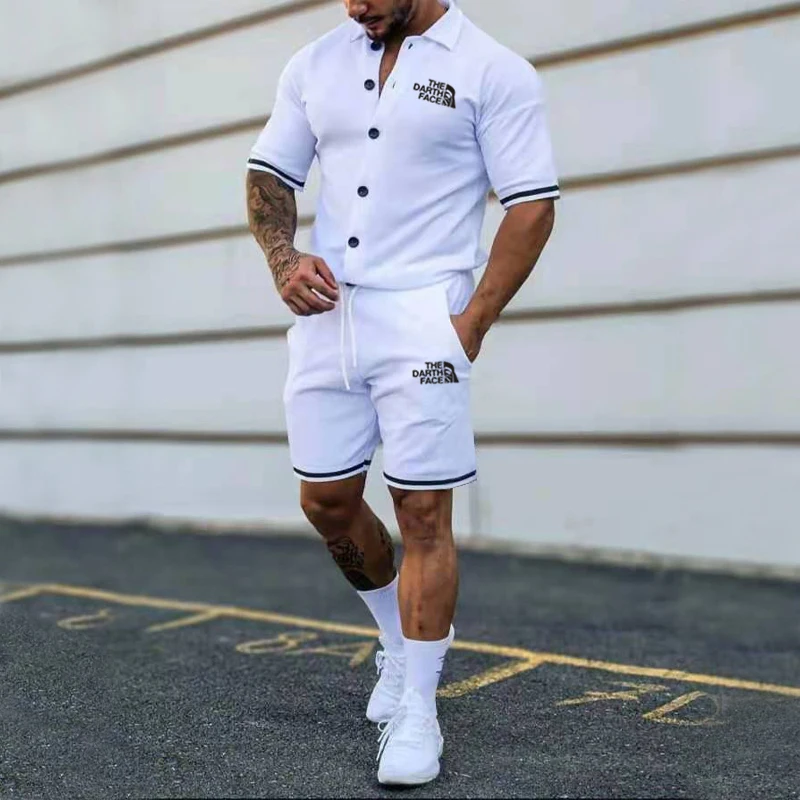 

Summer Men's New Trend Solid Color Lapel Button Sports Short-sleeved Shorts Suit Men's Fashion Casual Brand Suit