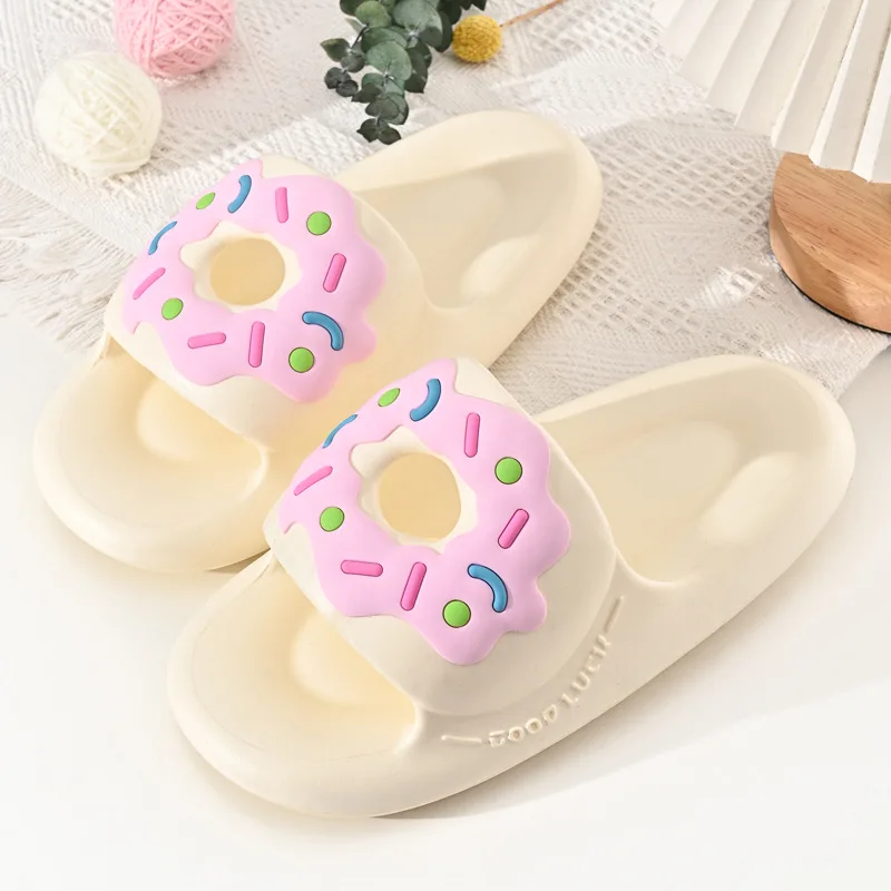 Comwarm Donut Slippers For Women Summer Cute Sandals Female Soft Sole Bathroom Cloud Slippers Couple Outdoor Funny Beach Slides