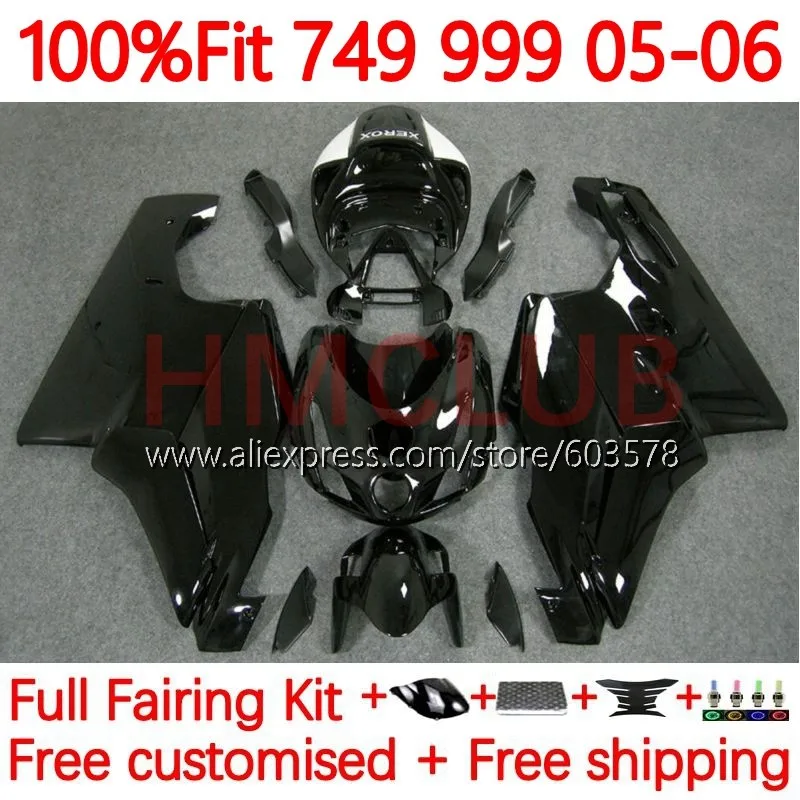 

Injection Body For DUCATI 749 999 S R 749S 999S glossy black 749R 999R 999 749 2005 2006 749-999 05 06 OEM Fairings kit 166No.62