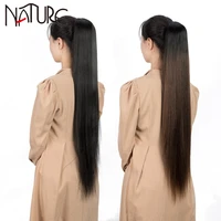 nature 36 inch long ponytail extension for women straight fake hair ponytail black brown synthetic hairpiece wrap on clip hair