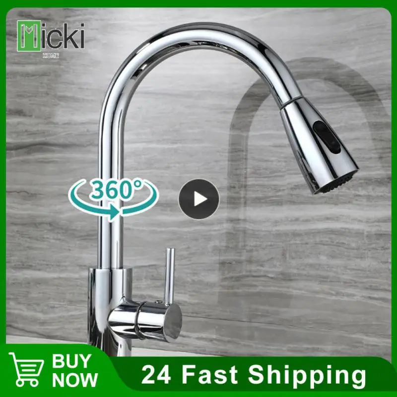 

Kitchen Faucets Brushed Nickel Pull Out Kitchen Sink Water Tap Mixer 360 Rotation Stream Sprayer Head Hot Cold Taps For kitchen