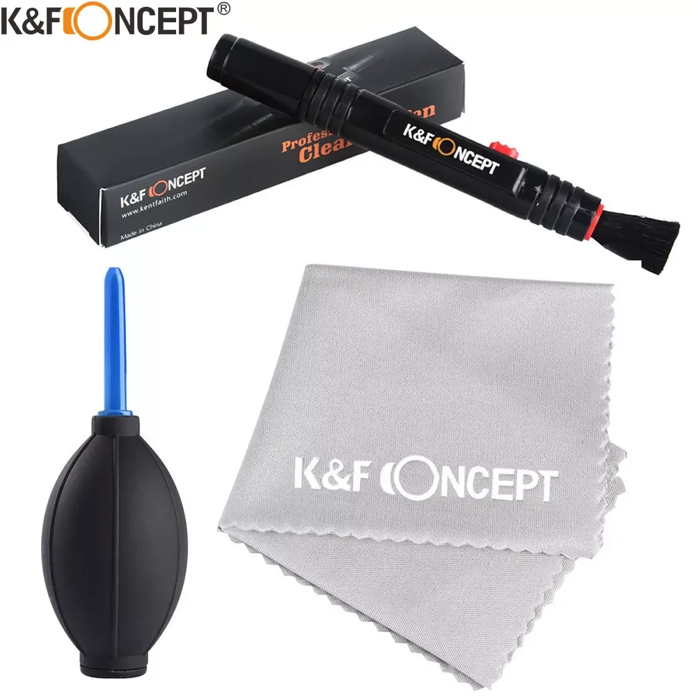 

Набор для чистки камеры K & F CONCEPT 3 в 1, щетки для объектива + чистящая ручка + Чистящая салфетка для объективов камеры и фильтров, датчик Scre