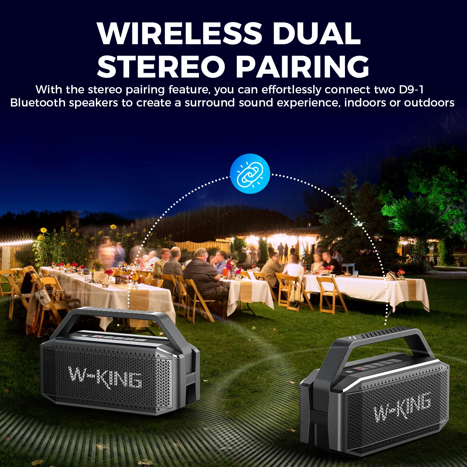 Портативная Bluetooth-колонка W-KING D9-1, 80 Вт (пиковая мощность), водонепроницаемость IPX6, с 2 широкополосными динамиками, глубокими басами, до 30 часов работы (art.: 3920d3973354f) - 3920d3973354f