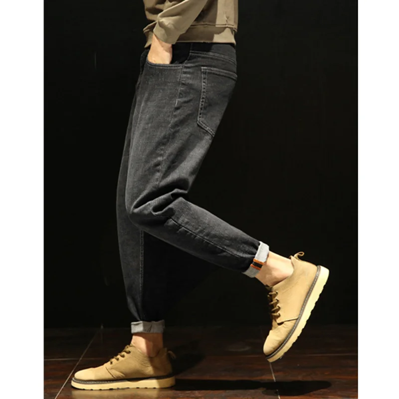 Men Clothing Autumn and Winter Straight Loose Cylinder Jeans Vintage Elastic Force Comfortable Blue Harun Trousers Female 2022