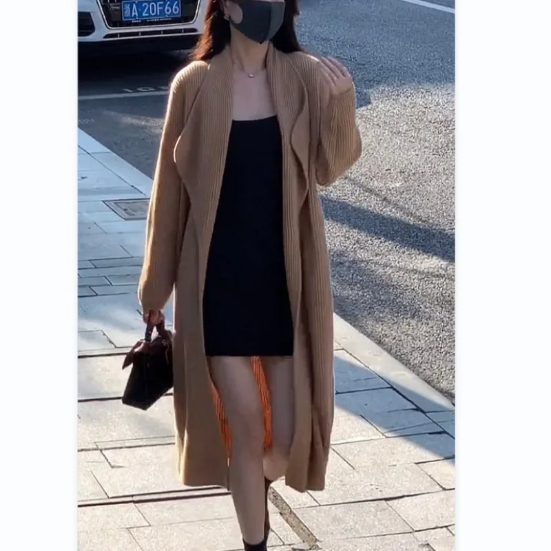 

Temperament lazy wind sweater cardigan women's autumn and winter new design sense waist strap knitted coat