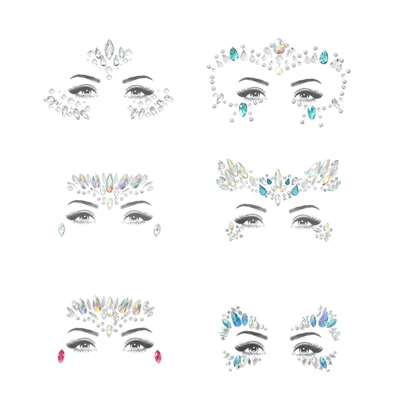 

6 Sets Women Mermaid Face Gems Glitter,Rhinestone Rave Festival Face Jewels,Crystals Face Stickers,Eyes Face Body Temporary Tatt