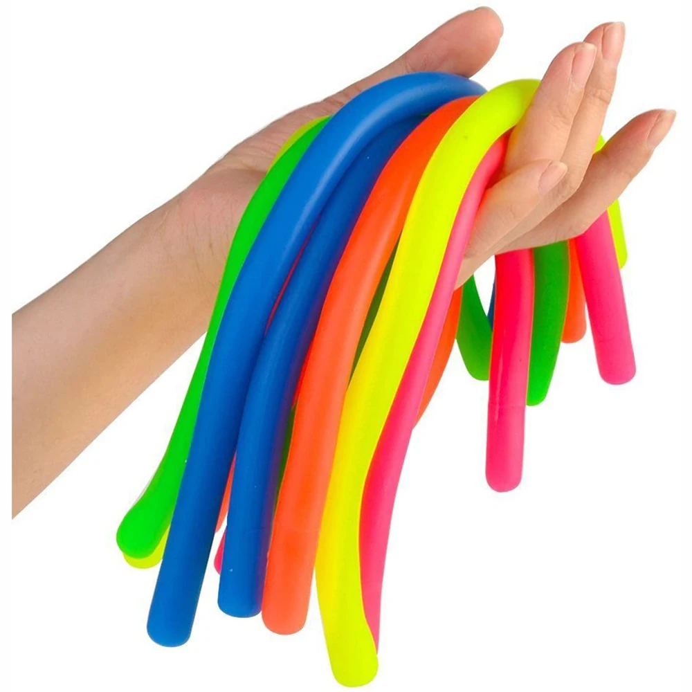 TR 6 Pack Stretchy String Fidgets Sensory Toys Resistance Squeeze Strengthen Arms Noodle Stress Reliever Toys for Kids Adults