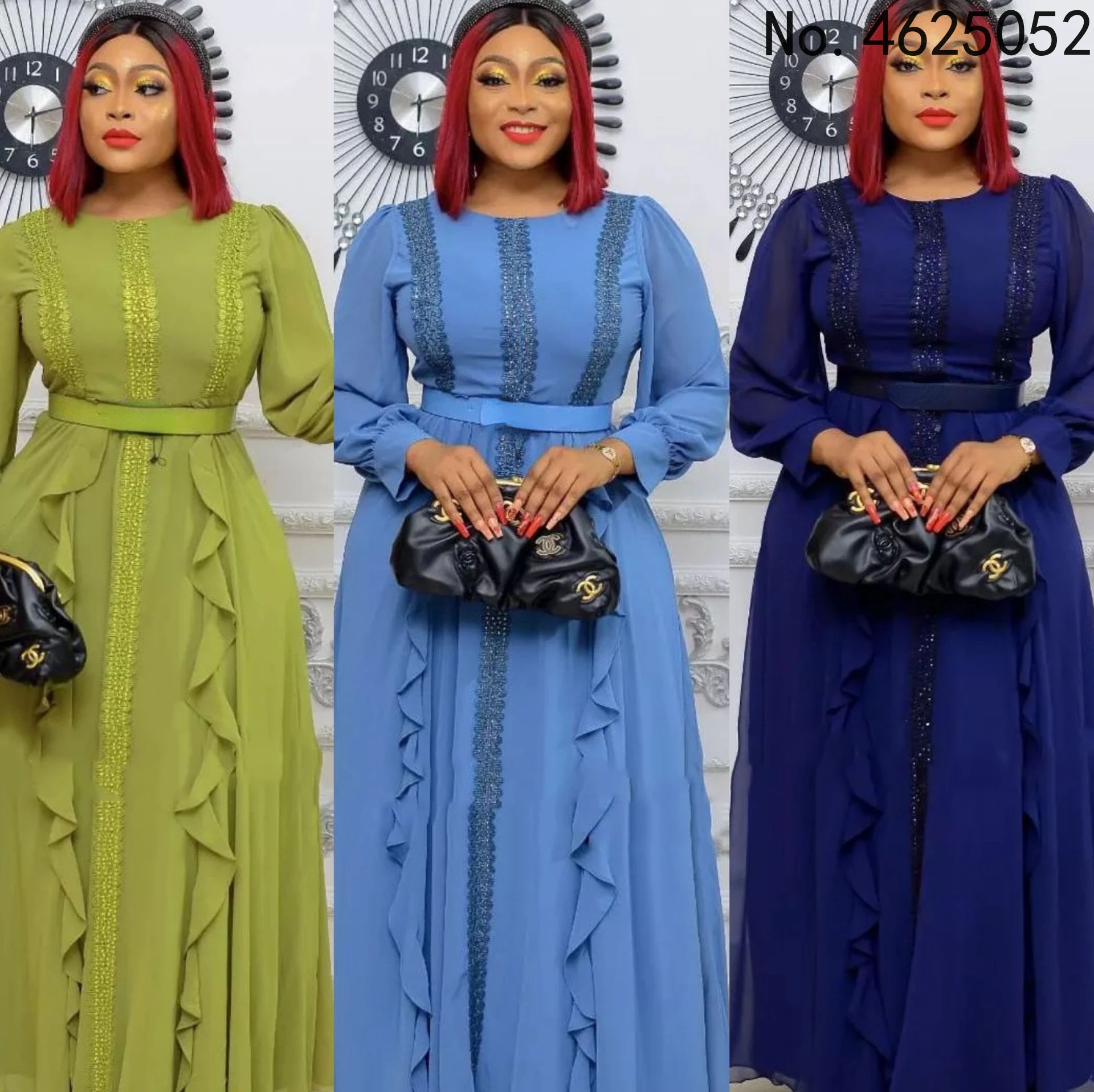 

2022 Spring Autumn African Women Long Sleeve O-neck Polyester Solid Color Long Dress African Robes African Dresses for Women