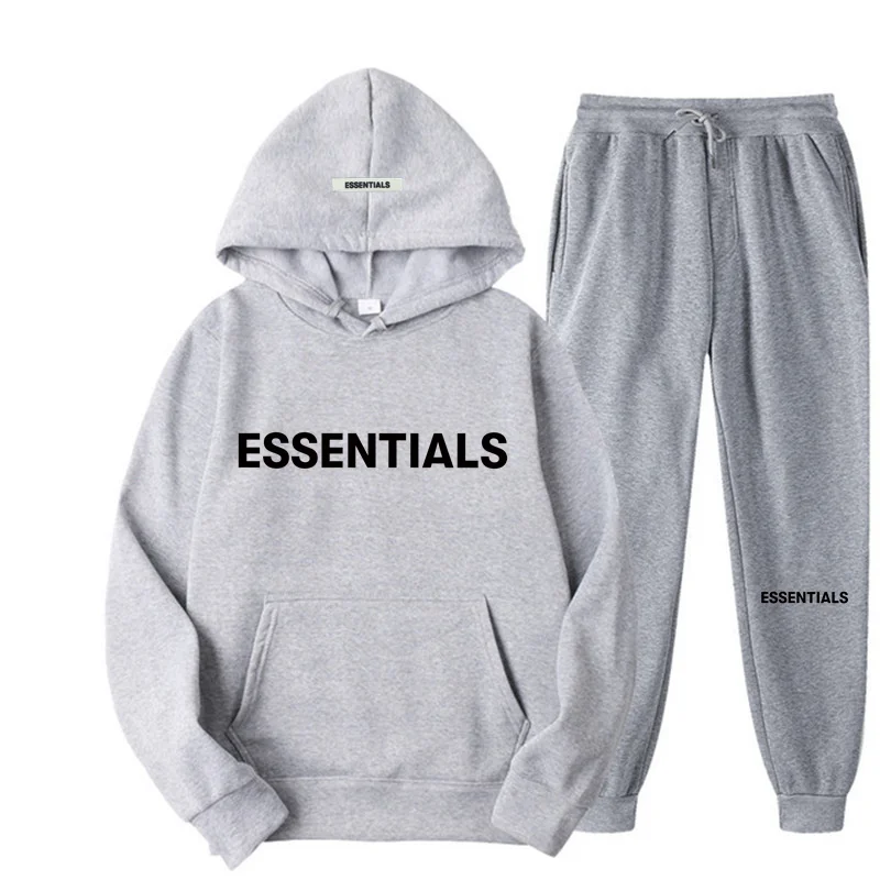 Essentials Autumn Winter Men Women Hooded Sweatshirt Suit Pure Cotton Couple Jogging Sweatshirts Oversized Streetwear Tracksuit
