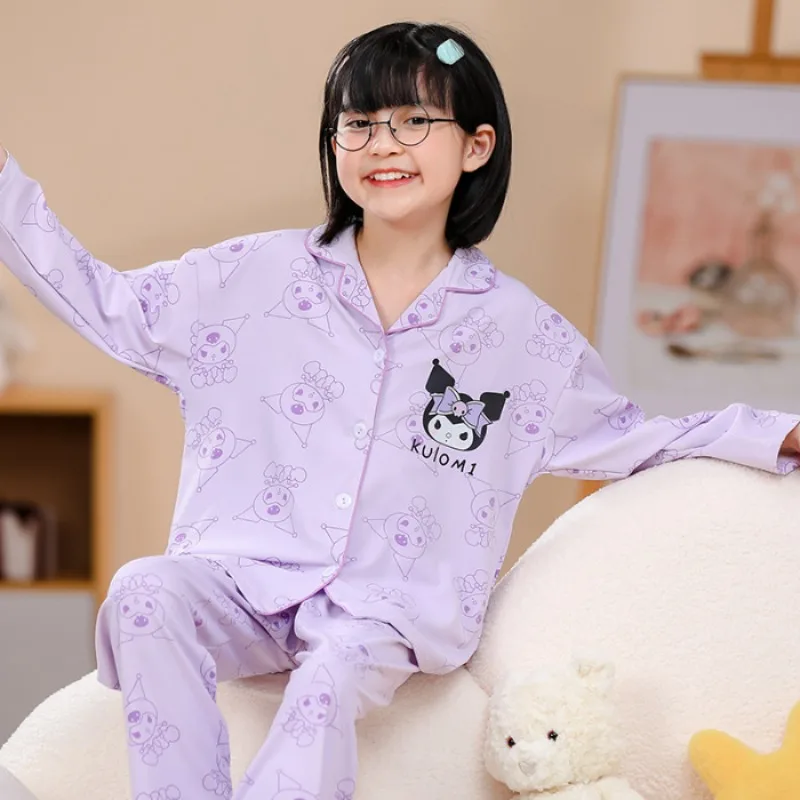 

Kawaii Sanrio Kuromi Cinnamoroll Children's Pajamas Cartoon Pochacco Casual Comfortable Girls' Homewear Autumn Lapel Pajama
