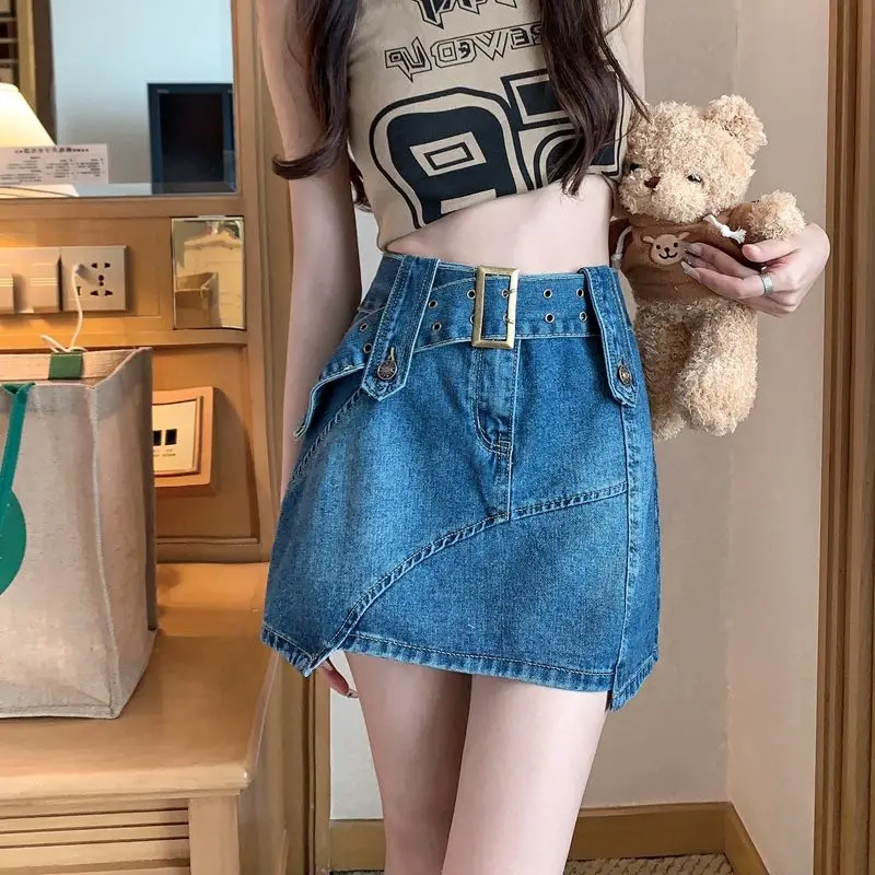 

Korean fashion Y2k sexy girls retro denim mini skirt women summer large size denim short highwaisted slimfit wrap hip Alineskirt