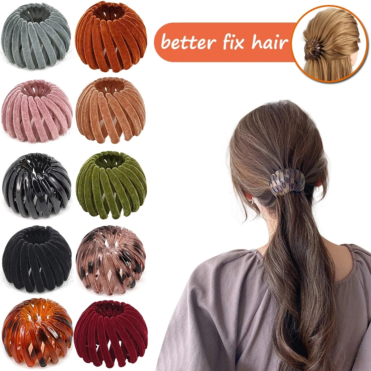 

New Solid Color Ponytail Hair Tress For Women Meatball Head Fixed Hair Styling Tools Spherical Hair Claw Hairpin Accessories