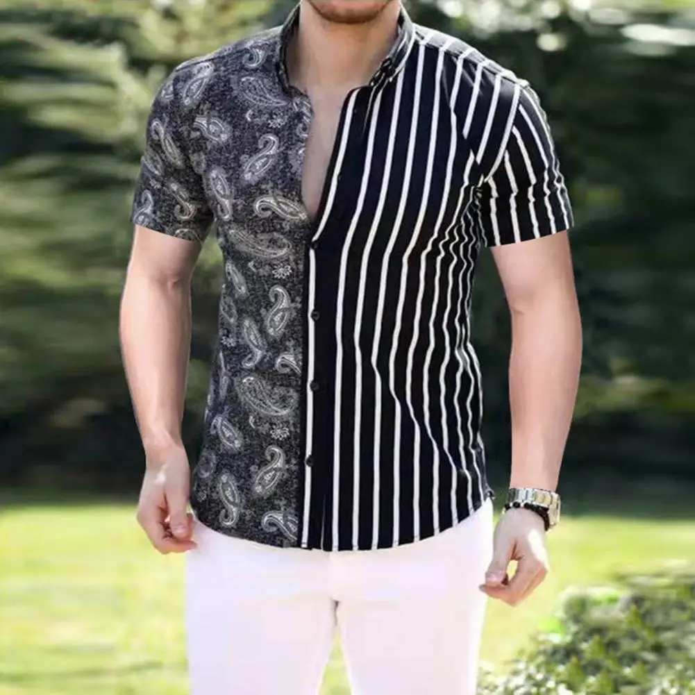 

Fashion Business Shirt Men Short Sleeve Lapel Button Up High Street Vacation Casual Shirts Men camisa masculina рубашка мужская