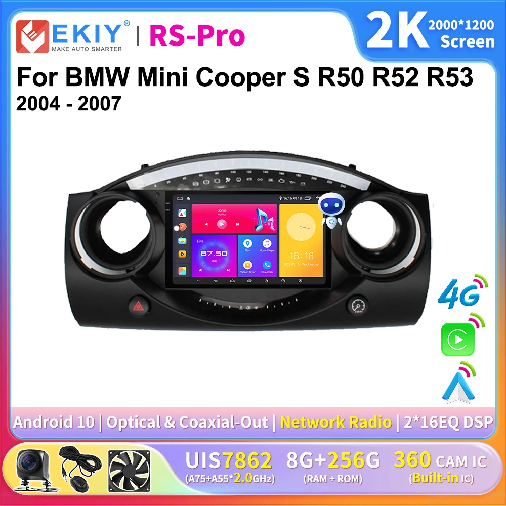 

EKIY 2K Screen CarPlay Radio For BMW Mini Cooper S R50 R52 R53 2004 - 2007 Android Auto 4G Car Multimedia Player Stereo GPS 2Din