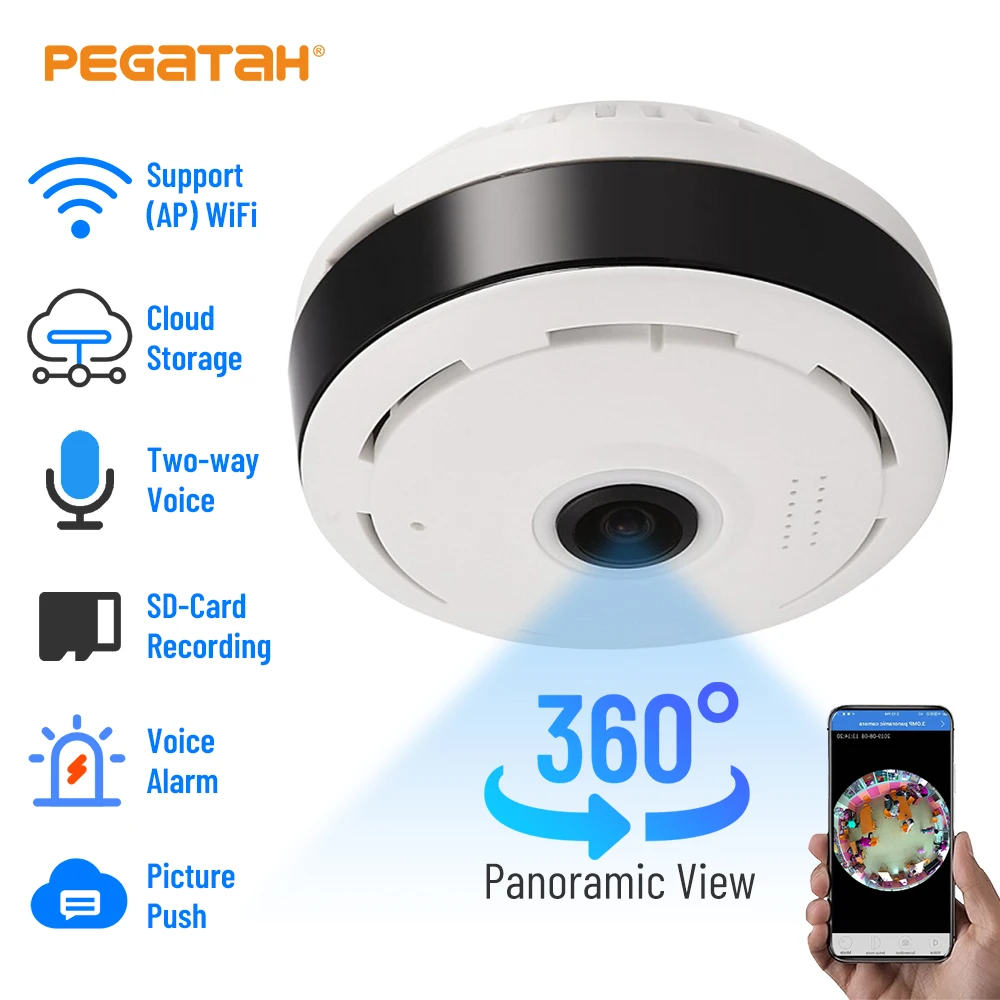 

Панорамная IP-камера с функцией ночного видения, 3 Мп/5 МП, 1080P
