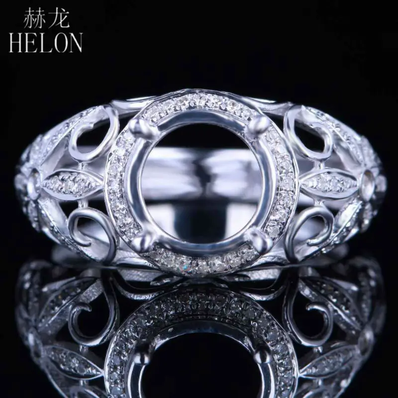 

HELON 7mm Round Solid 14K 10K White Gold Natural Diamonds Women Jewelry Semi Mount Engagement Anniversary Wedding Ring Gift