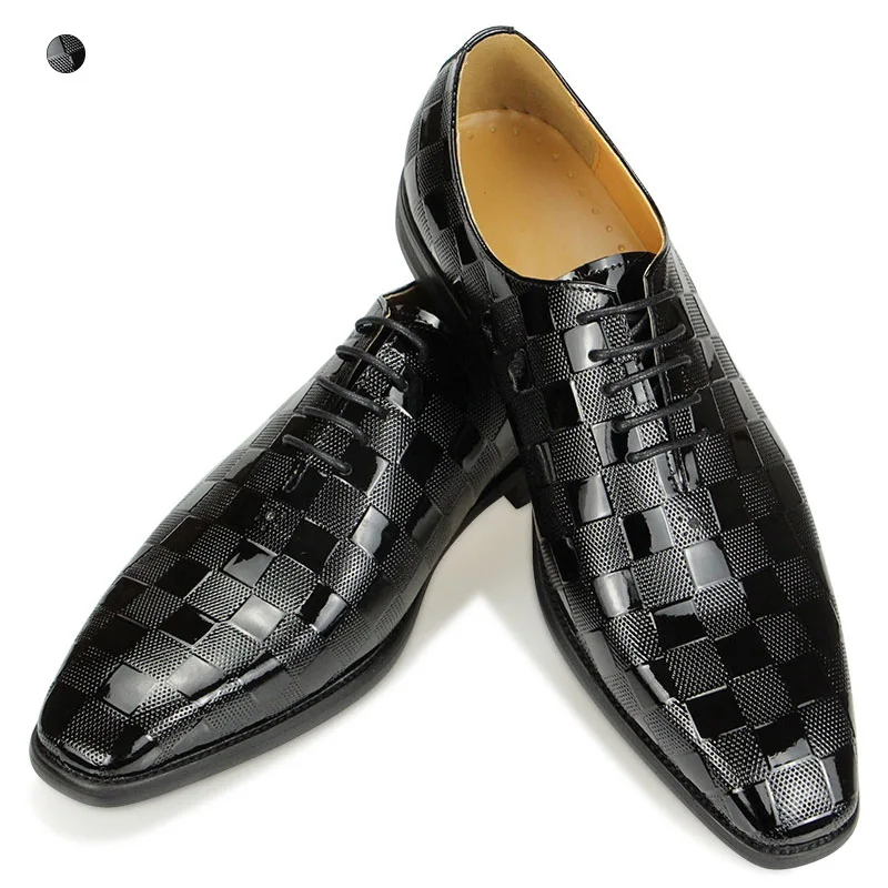 New Summer Men's Patent Leather Fashion Trend Pointed Toe Business Office Wedding Rubber zapatos hombre casual with tuxedo shoes