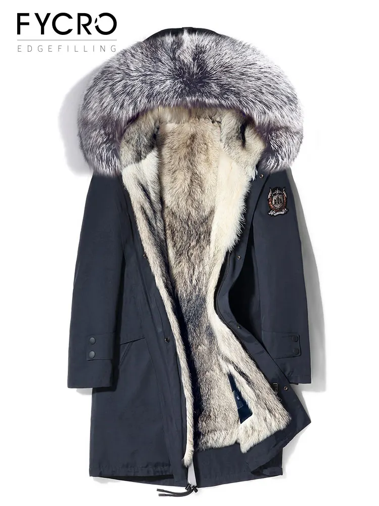 Parka Men's Mid-Length New Men's Leather Fur Coat Winter Coyote Fur Liner