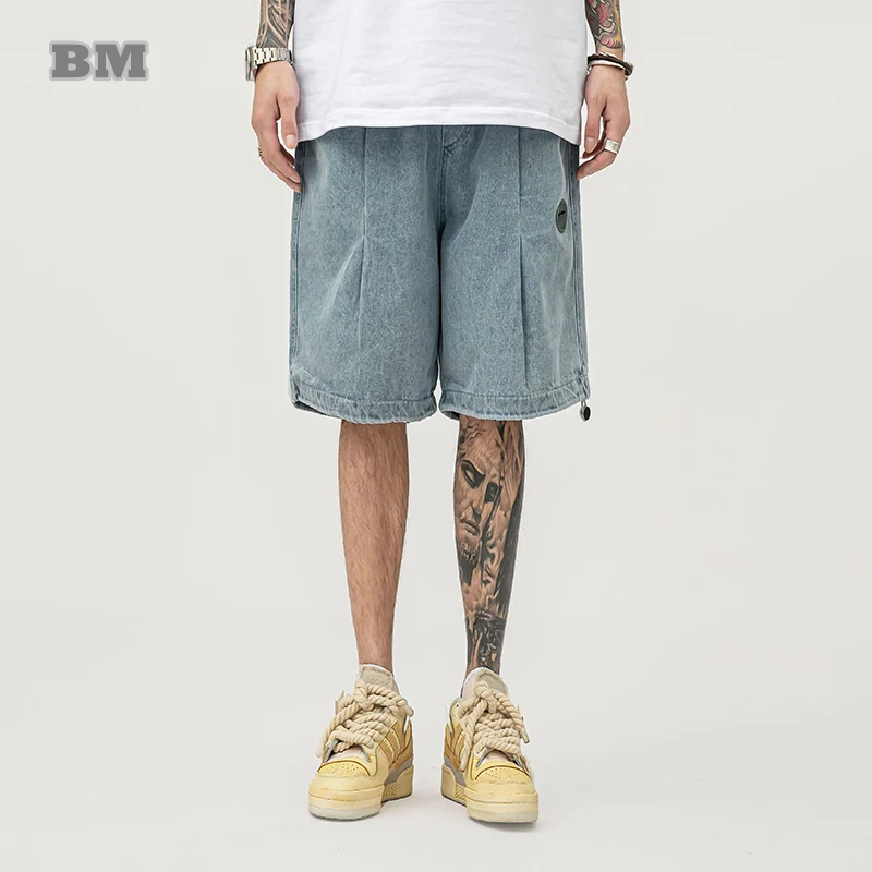 

Summer Japanese Streetwear Loose Denim Shorts Men Clothing Harajuku Loose Couple Casual Five Points Jeans Fashion Cargo Pants