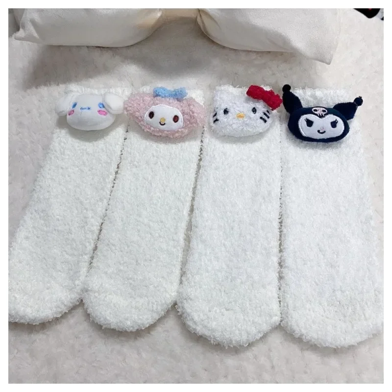 

Sanrios Anime Cinnamoroll Hellokittys Kuromi My Melody Children Coral Velvet Sock Cartoon Thickened Girls Warm Medium Tube Socks