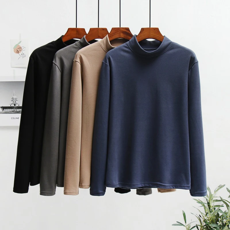 Autumn Winter Warm Half High Collar Fashion Thermal Underwear Men Basic Thermo T-shirt Blouse Pullover Long Sleeves Thermal Top
