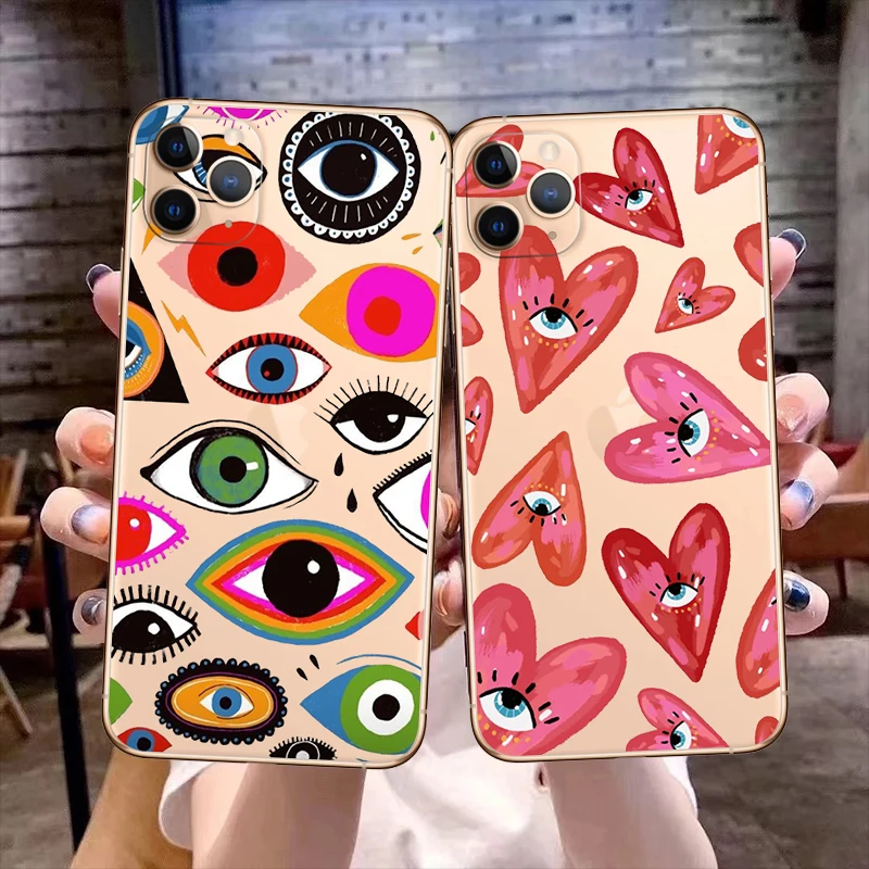 Fashion Evil Eye Phone Cover For iPhone 11 12 13 14 Pro Max X XR XS Max 7 8 14Plus 13Mini Blue lucky eyes Soft Silicone TPU Case