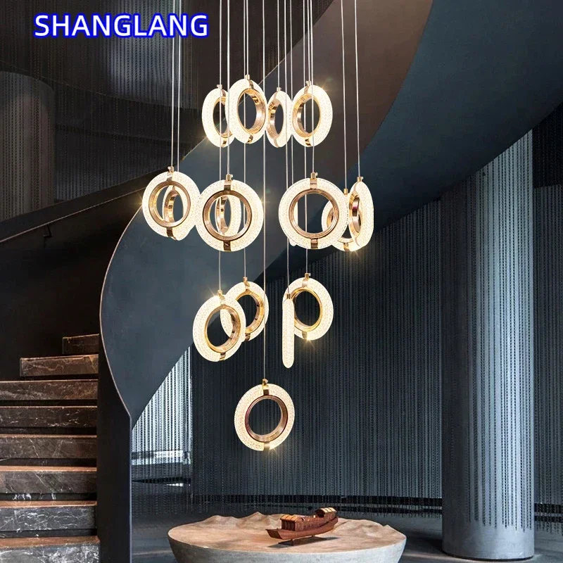 Дуплексная лестница люстра современное кольцо для гостиной скандинавское
