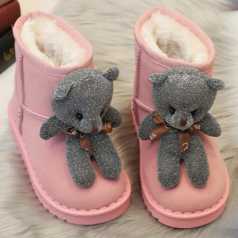 Snow Boots For Girls Thickened Warm Bears Decorative Personalized Fashion Boots For Children Cute Cartoon Cotton Shoes Winter