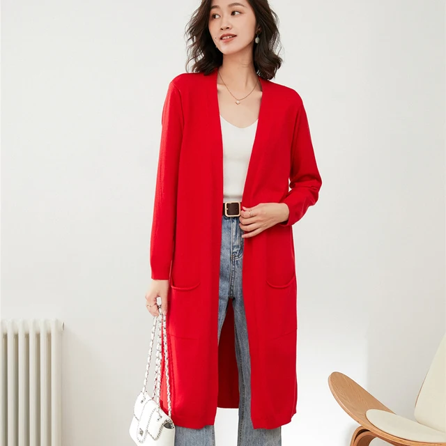 Autumn And Winter New Knitted Cardigan Long Coat Ladies Korean Version Solid Color Outer Loose Long-Sleeved Top Sweater Slim Fit 3