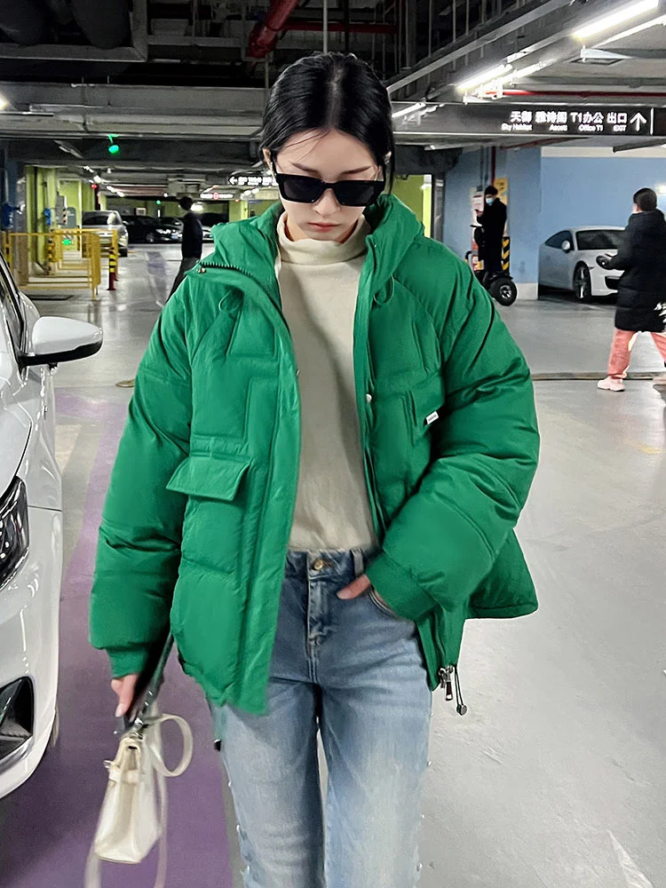 2022 New Women's Winter Jacket Hooded Short Thick Warm Cotton Padded Jackets Parkas Woman Candy Color Winter Coat
