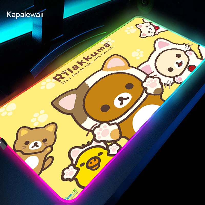 

Rilakkuma RGB Gaming Mouse Pad Large XXL Size Mouse Carpet Big Keyboard Pad Computer Mousepad Desk Play Mat with Backlit