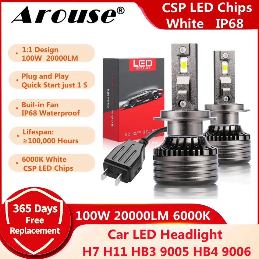 

H7 Led Bulb High Beam 9005 9006 Led Canbus H11 Car LED Headlight Bulbs 100W 20000LM 6000K 12v CSP Car Light HB3 Auto Headlamp P5