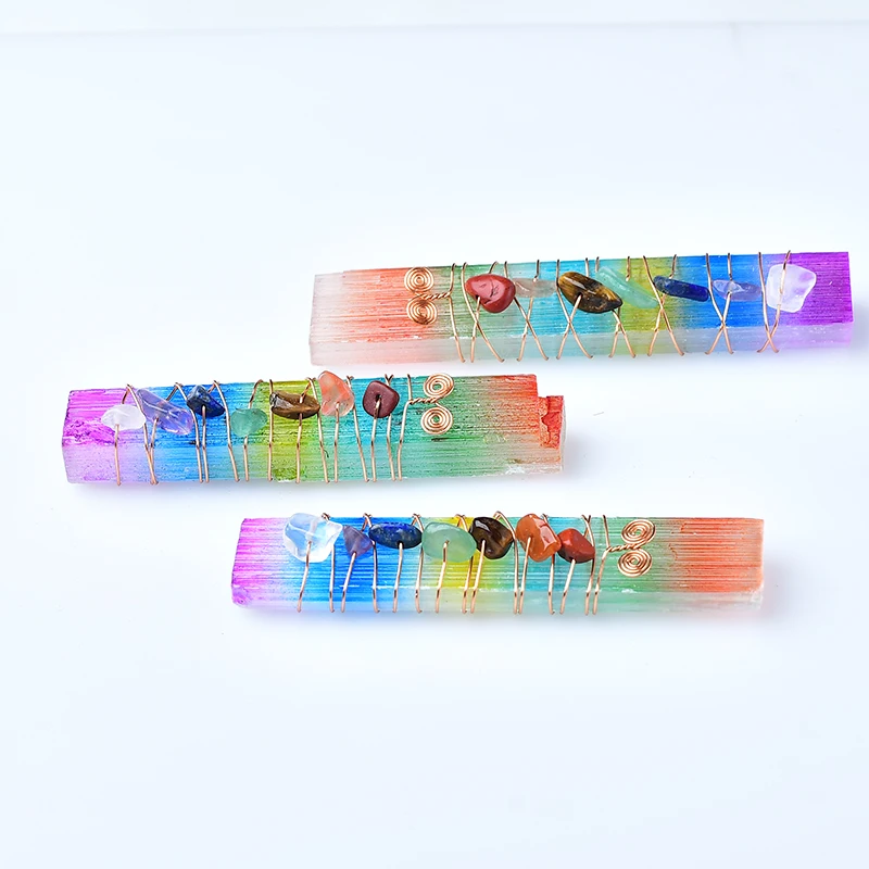 

Мистик кварц селенит палочка с семью кристаллами чакр камни для заживления камней Йога духовная медитация рейки образец подарок