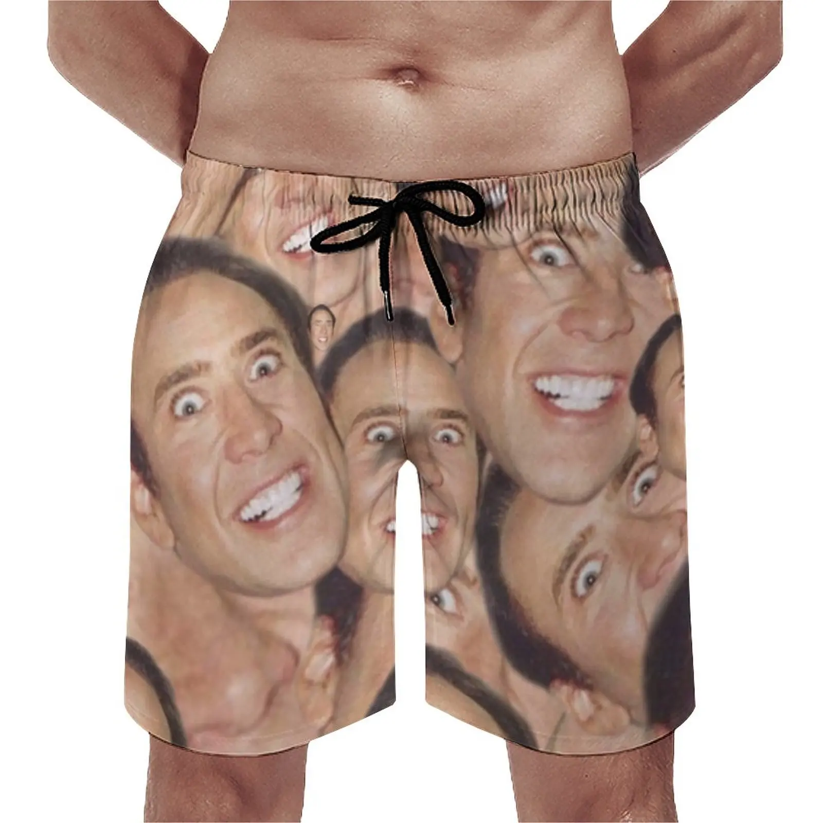 

Summer Gym Shorts Nicolas Cage Meme Running Surf Funny Face Collage Printed Beach Short Pants Funny Quick Dry Swimming Trunks Bi