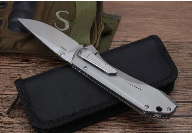 High Quality Titanium Alloy Tactical Folding Knife S35vn Blade Stone Wash Outdoor Camping safety-defend Pocket Military Knives