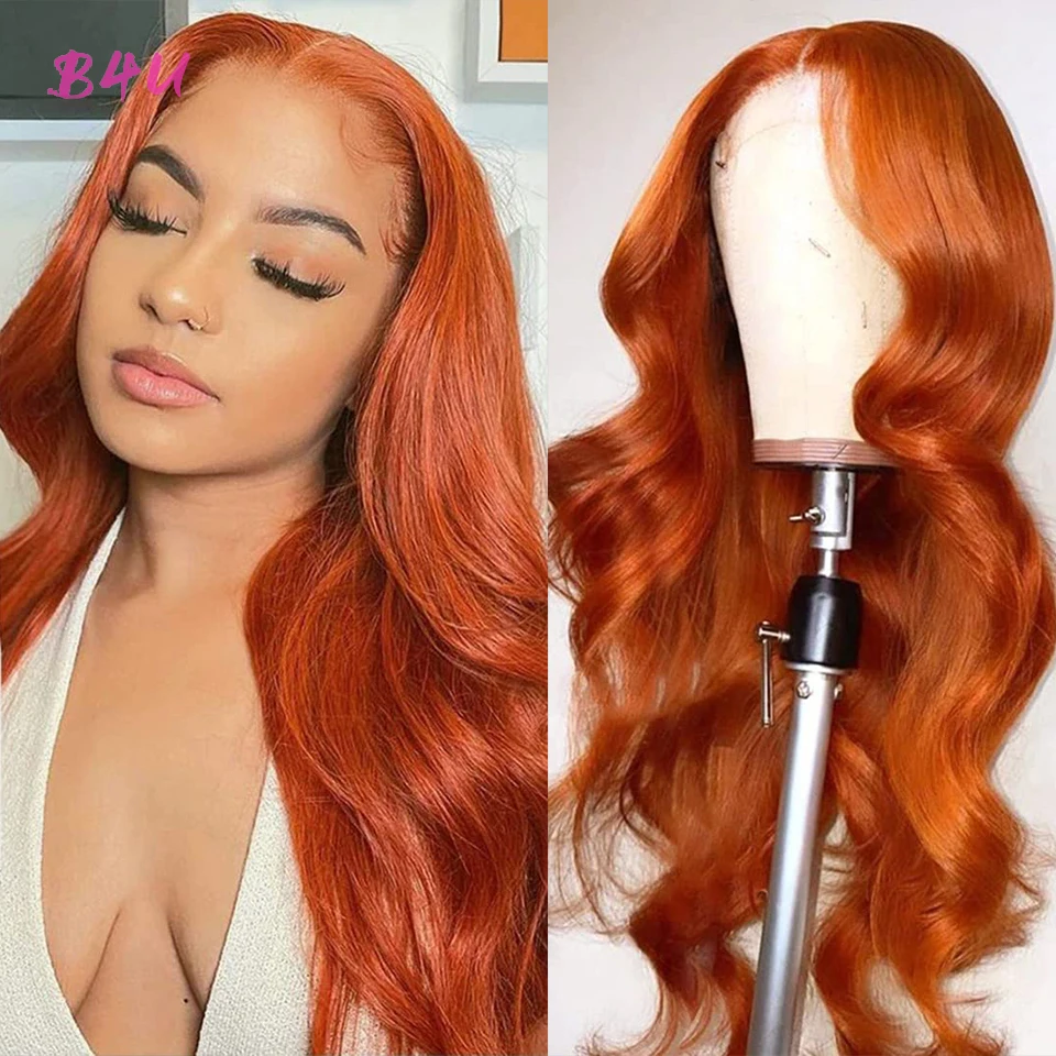 Ginger Orange Colored Human Hair Wigs Straight Lace Front Wig Lace Closure Wig Brazillian Orange Body Wave Lace Front Wig