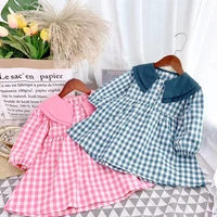 childrens clothing 2022 spring and autumn new girls western style plaid dress girl baby long sleeved lapel princess dress