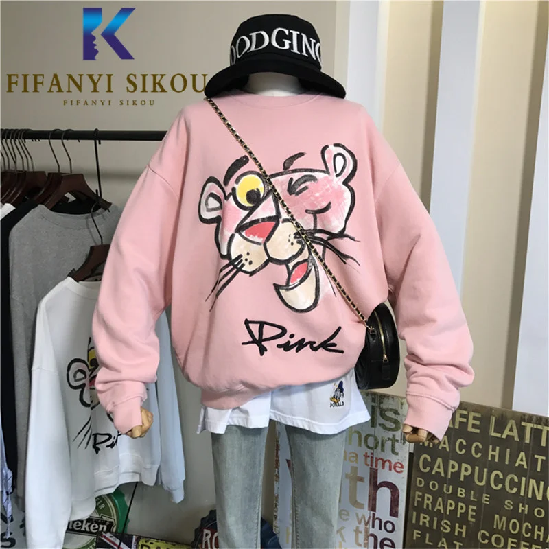 

Cartoon Print Sweatshirt Women Hoodies Autumn Winter Thick Warm Fashion Pullover Woman O-Neck Long Sleeve Sweatshirts Loose Tops