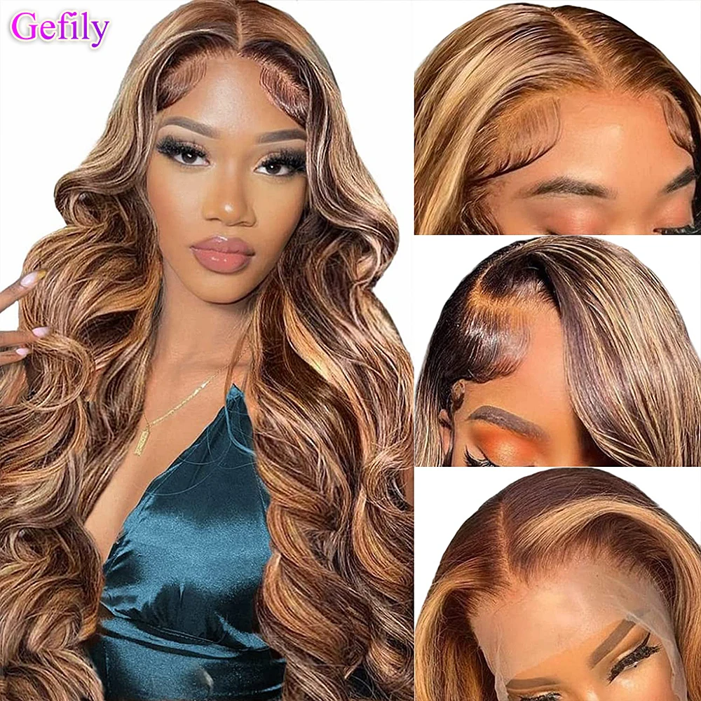

Gefily 4/27 Lace Front Body Wave Wigs Human Hair Pre Plucked HD Transparent Honey Blonde Lace Frontal Colored Wig With Baby Hair
