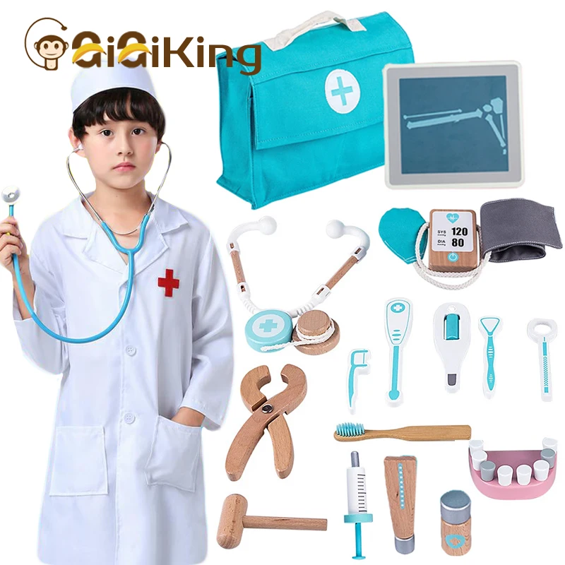 Набор детских деревянных игрушек-врачей симуляция семьи врачей медсестер