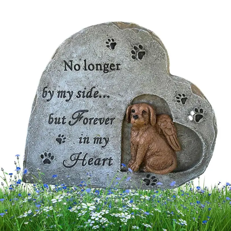 

Pet Tombstone For Dog Resin Garden Memorial Stone Heart-shaped Pet Grave Marker For Cemetery Backyard Memorial Bereavement Gifts