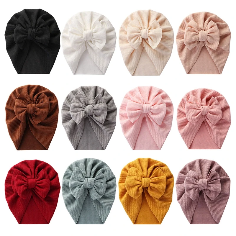 

H37A Baby Hat Cute Bows Knot Beanie Floral Bowknot Headwrap Newborn Soft Cotton Solid Color Bonnet Infants Kids Headwear