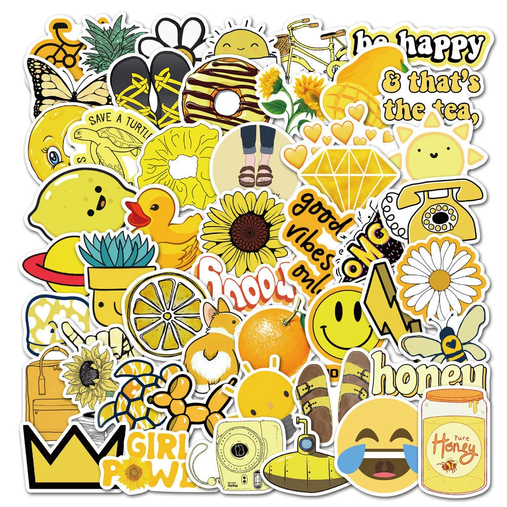 

10/30/50 шт. Мультяшные желтые наклейки VSCO для граффити для детских игрушек чемодан ноутбук iPad скейтборд наклейки оптовая продажа