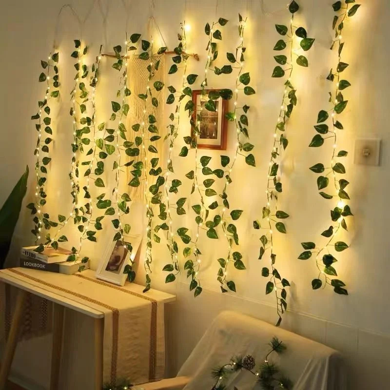 

Green Leaf String Lights Curtain Led Lights Artificial Vine Fairy Lights Battery Powered Christmas Light Home Weeding Decoration
