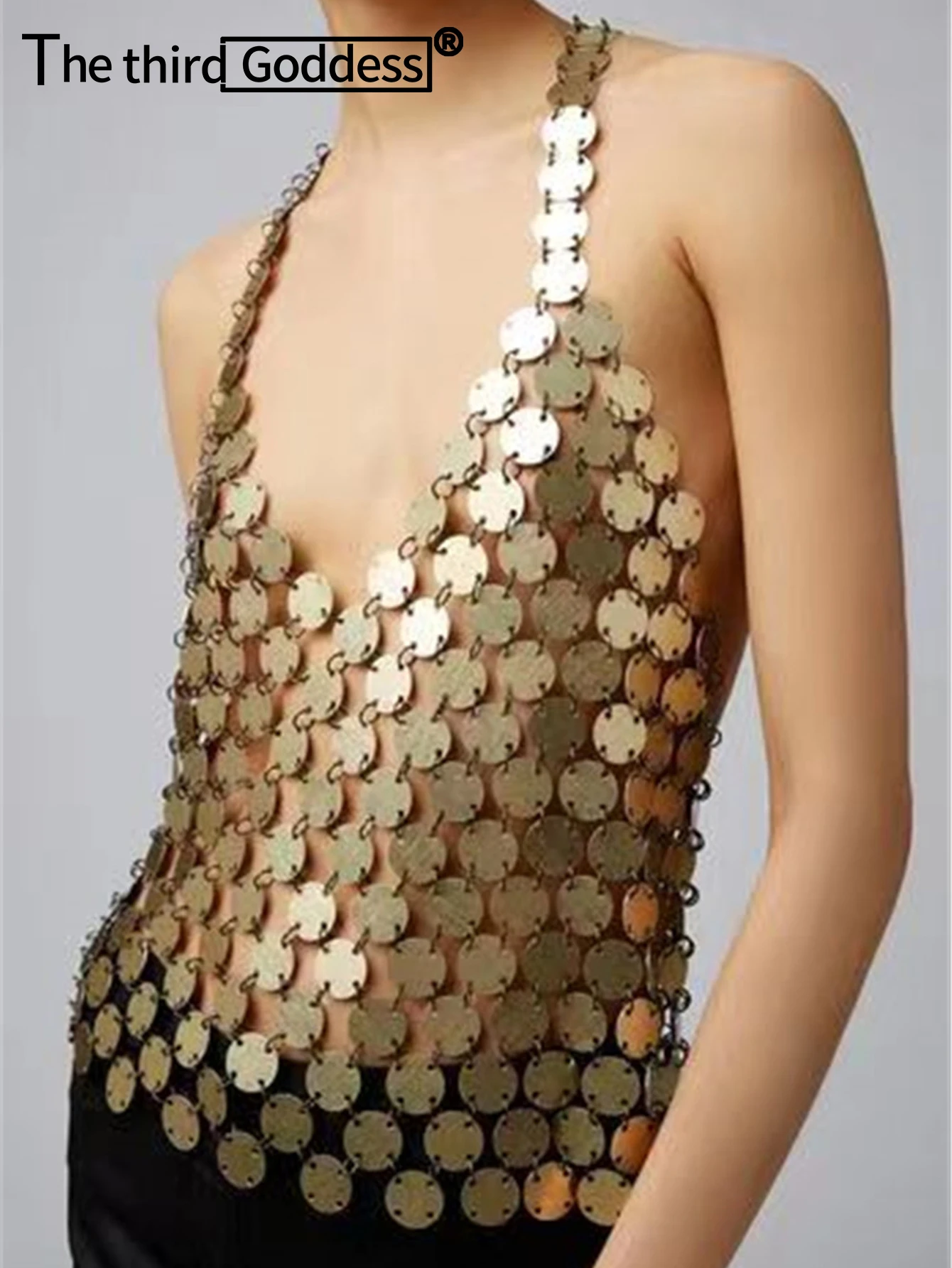 

Женский прозрачный кроп-топ с металлическими блестками