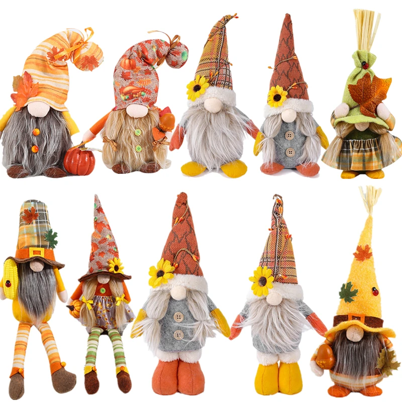 

Fall Gnome Figurines Pumpkin Sunflower Swedish Elf Dwarf Plush Ornaments For Christmas Autumn Halloween Thanksgiving Decoration